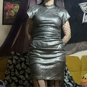 Metallic Silver and black dotted Dress